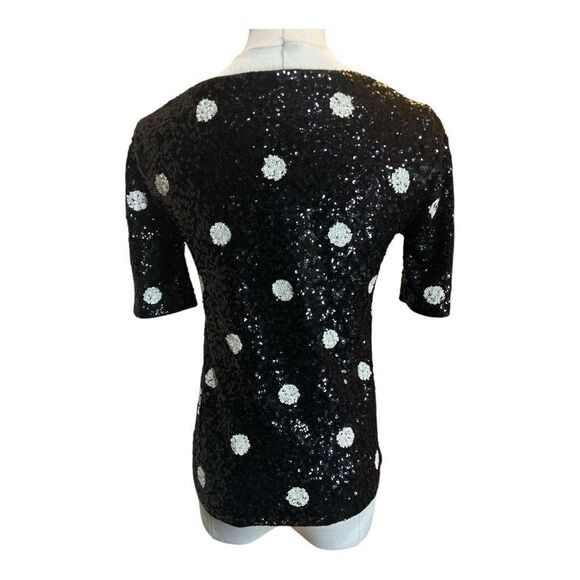 J. Crew XXS 100% Cotton Sequin Polka Dot Short Sleeve Top Party Blouse NWT Black - Picture 5 of 15